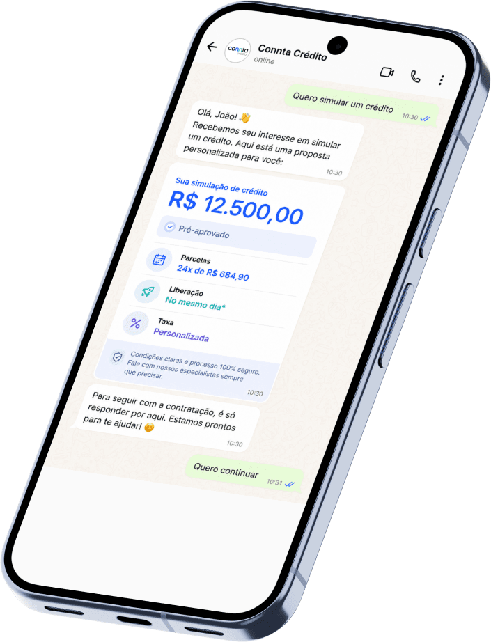 Simulação do Crédito do trabalhador da Connta pelo WhatsApp